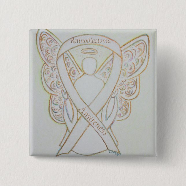Retinoblastoma Vit medvetenhet Ribbon Angel Pin Knapp (Framsida)