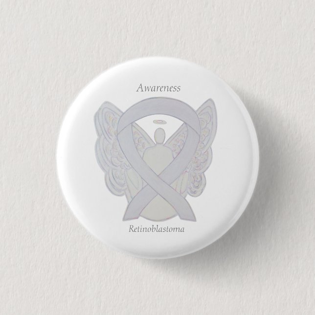 Retinoblastoma Vit medvetenhet Ribbon Angel Pin Knapp (Framsida)