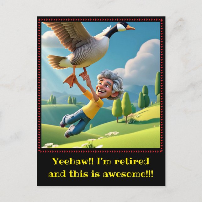 " RETIRED AND LYCKLIG " VYKORT (Framsida)