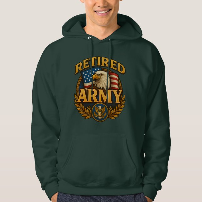 Retired ARMY Design with flag & eagle Hoodie (Framsida)
