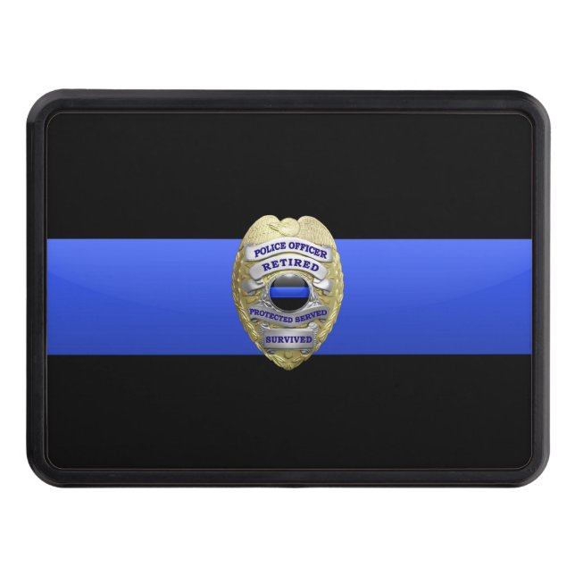 Retired Badge Thin Blue Line Hitch Cover Dragkroksskydd (Framsidan)