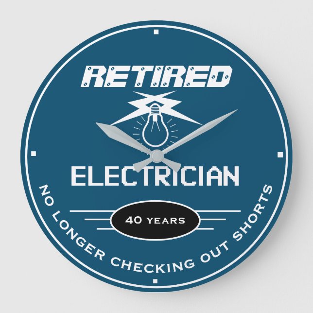 Retired Electrician Lightbulb Funny Slogan Blue Stor Klocka (Framsida)