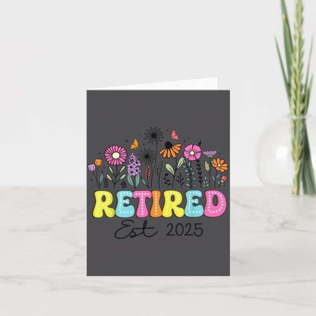 Retired Est 2025 Boho Floral Retirement Retire Tea Kort (Framsida)
