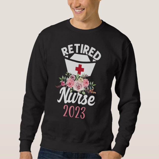Retired Nurse 2023 Flower Nurses Retirement Lång Ärmad Tröja (Framsida)