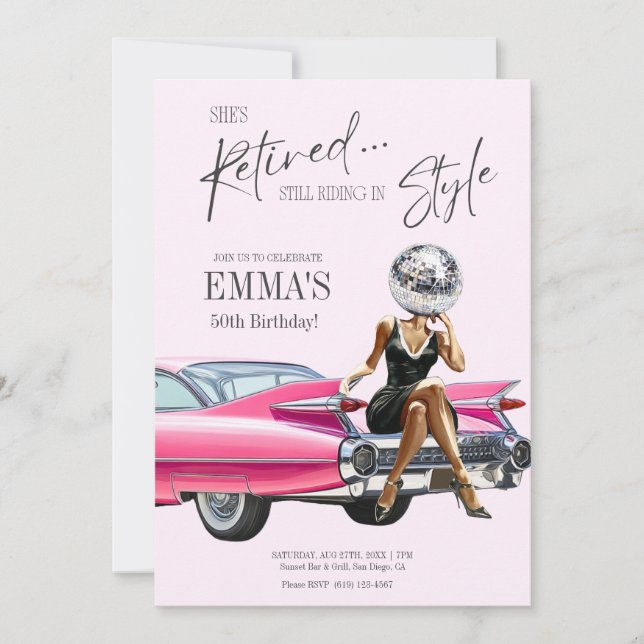 Retired Pink Cadillac Custom Invite Inbjudningar (Framsida)