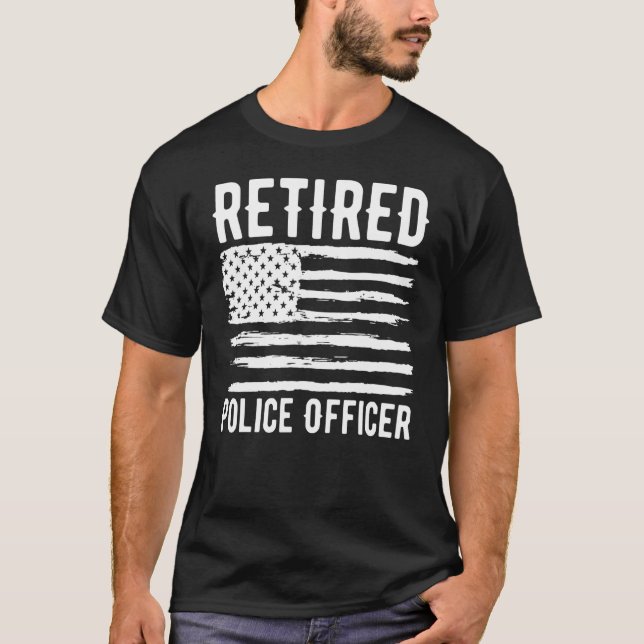 Retired Police Officer Profession American Flag T Shirt (Framsida)