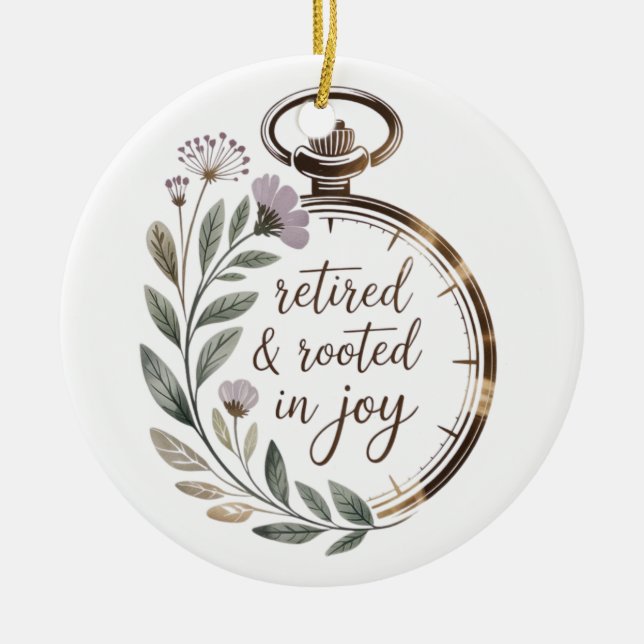 Retired & Rooted in Joy Personalized Name Year Julgransprydnad Keramik (Framsidan)