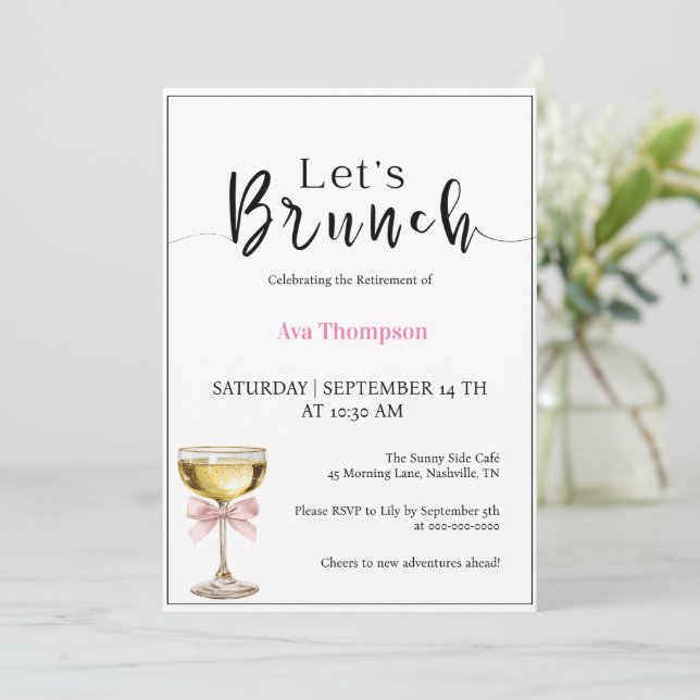 Retirement Brunch Invitation • Champagne Farewell Inbjudningar (Stående Fram)