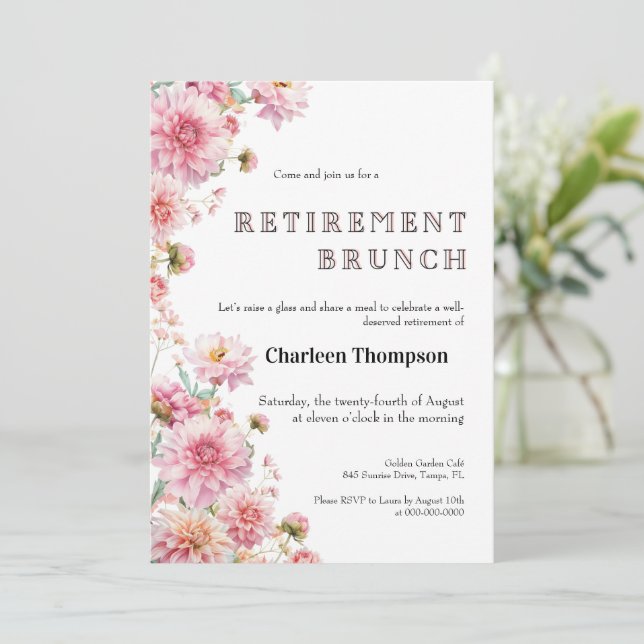 Retirement Brunch Invitation • Floral Farewell  Inbjudningar (Stående Fram)