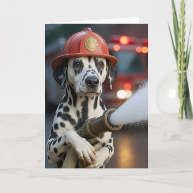 Retirement Dalmatian Dog Holding a Fire Hose Kort (Framsida)