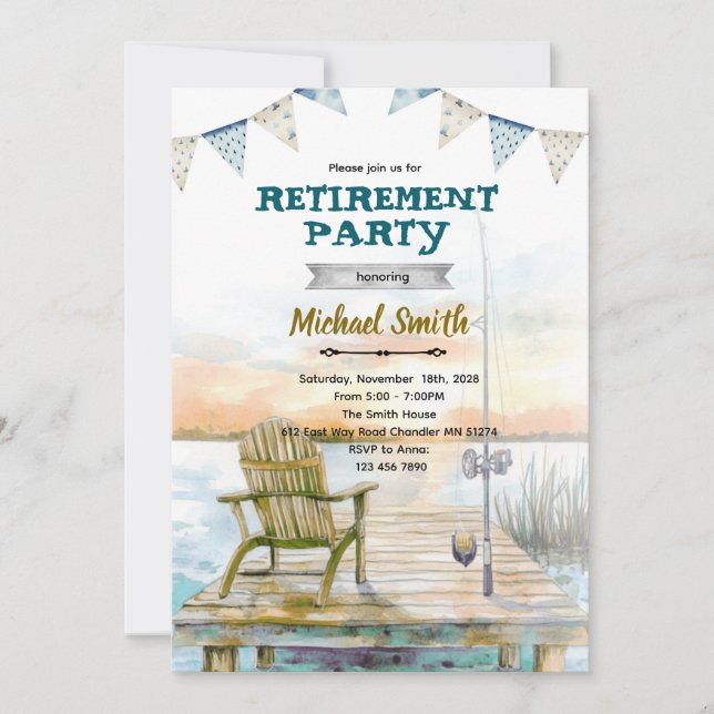 Retirement fishing party invitation inbjudningar (Framsida)