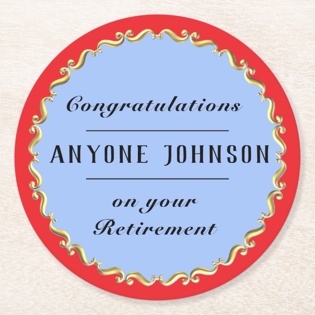 Retirement Gold-scroll Design personalize Underlägg Papper Rund (Framsidan)