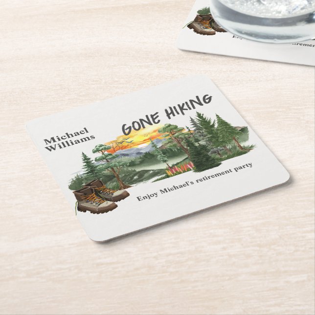 Retirement Gone Hiking to the Mountains Sunrise    Underlägg Papper Kvadrat (Vinklad)