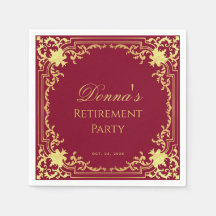Retirement Party Burgundy Faux Gold Elegant Script