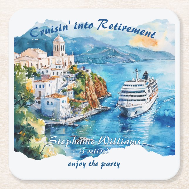 Retirement Party Cruising Destination Greece  Underlägg Papper Kvadrat (Framsidan)