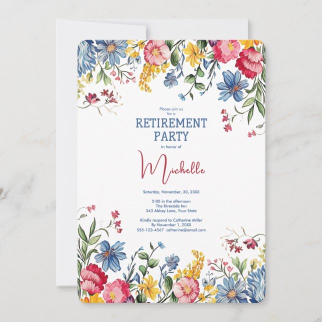 Retirement Party Floral Watercolor Invitation Inbjudningar (Framsida)