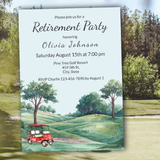 Retirement Party Golf Cart Watercolor  Inbjudningar