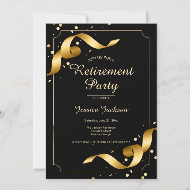 Retirement Party Invitation with Gold Ribbons Inbjudningar (Framsida)