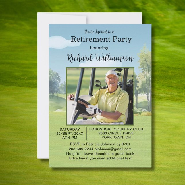 Retirement Party Photo Watercolor Golf Theme Inbjudningar (Skapare uppladdad)
