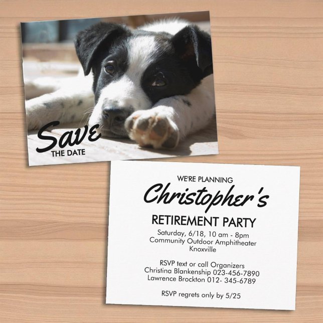 Retirement Party Replaceable Photo Save The Date Meddelande Vykort (replaceable photo template retirement postcard front and back)