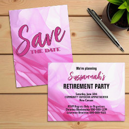 Retirement Party Save The Date Pink Abstract Meddelande Vykort