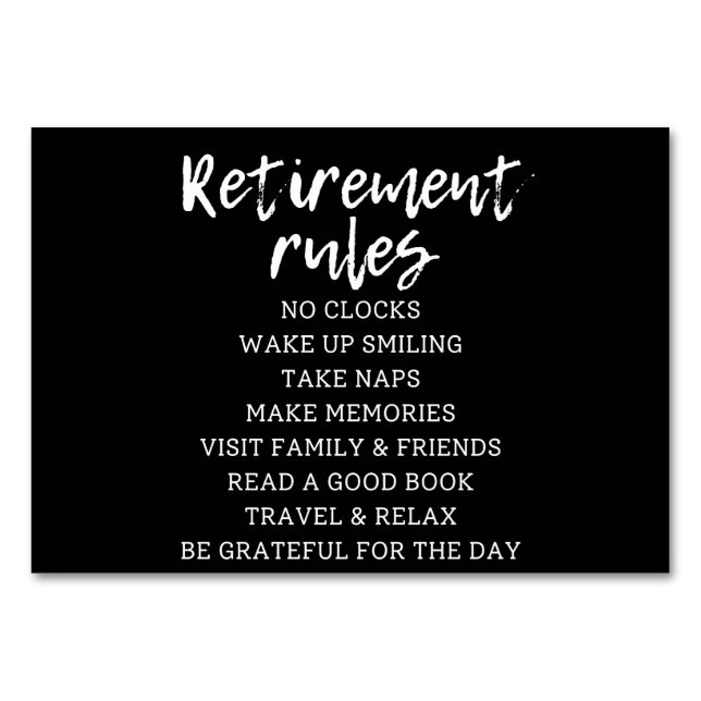 Retirement Rules Sign, Retirement Gift Sign Bordsnummer (Framsidan)