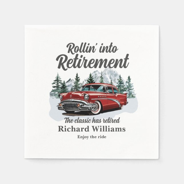 Retirement Travel Theme Classic Retro Car Rolling Pappersservett (Framsidan)