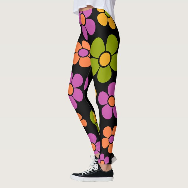Reto 1960-talets Stil-Blommönster för mellanliggan Leggings (Vänster)
