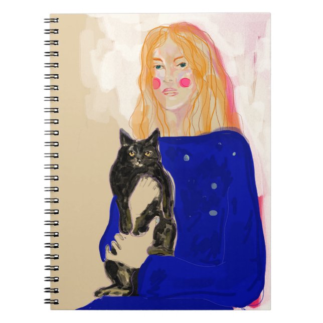 retrato de mujer con gato arte anteckningsbok (Framsidan)