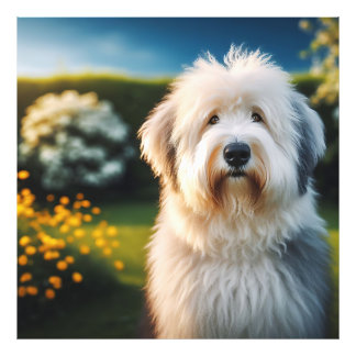Retrato de um Old English Sheepdog ao Entardecer Fototryck