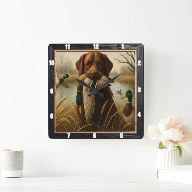 Retriever Anka Pond Hunting Fyrkantig Klocka (Hem)