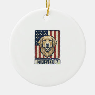 Retriever Pappa Vintage Hund Flagga Tröja Design_1 Julgransprydnad Keramik