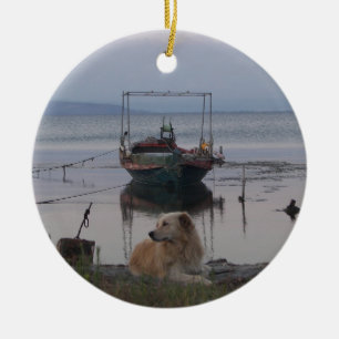 Retriever vid havet julgransprydnad keramik