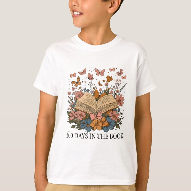 Retro 100 dagars skola blomma fjäril tema t shirt (Framsida)
