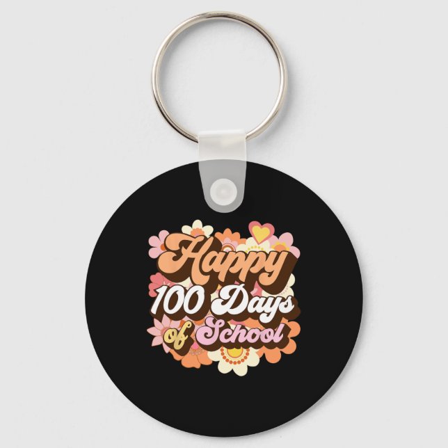 Retro 100 dagars skollärarbarn Groovy 100t Nyckelring (Framsida)