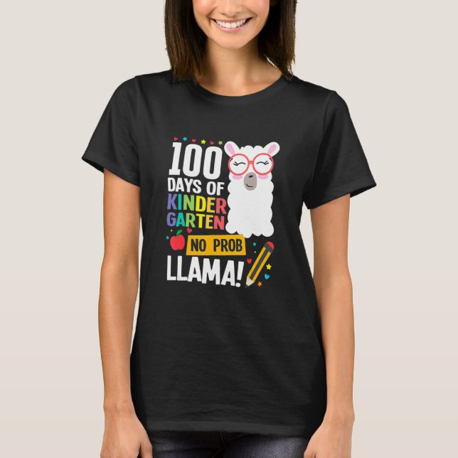 Retro 100 Days Of School Kindergarten Llama Girl B T Shirt (Framsida)