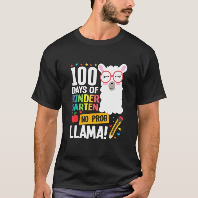Retro 100 Days Of School Kindergarten Llama Girl B T Shirt (Framsida)