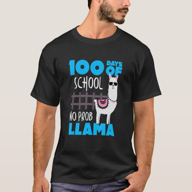 Retro 100 Days Of School No Prob Llama Cute Studen T Shirt (Framsida)