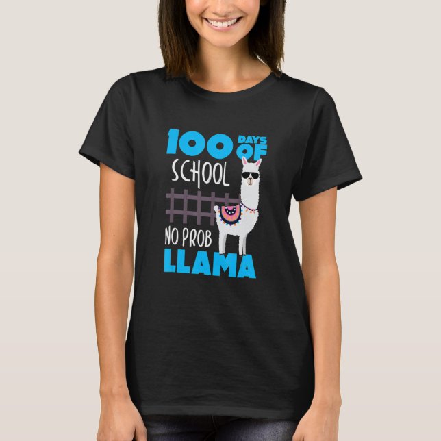 Retro 100 Days Of School No Prob Llama Cute Studen T Shirt (Framsida)