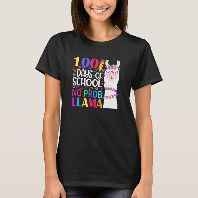 Retro 100 Days Of School No Prob Llama Llama Teach T Shirt (Framsida)