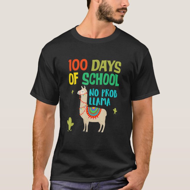 Retro 100 Days Of School No Prob LLAMA Shirt T Shirt (Framsida)