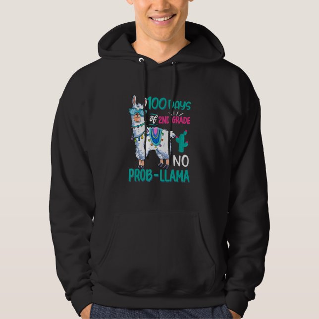 Retro 100 Days Of School No Probllama Llama 2nd Gr Hoodie (Framsida)