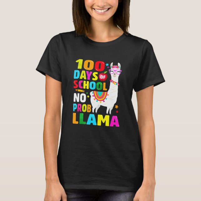Retro 100 Days Of School Shirt No Probllama Llama  T Shirt (Framsida)