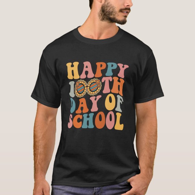Retro 100 Days Of School Teacher Boys Girls 100th  T Shirt (Framsida)
