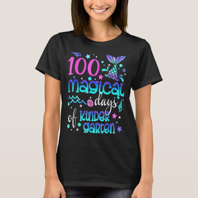 Retro 100 Magiska dagar av Kindergarten Sjöjungfru T Shirt (Framsida)