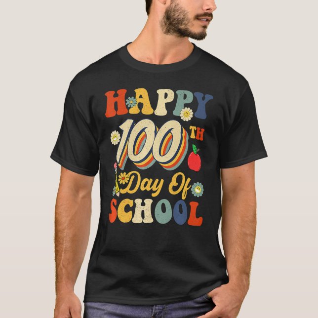 Retro 100th Day of School Teachers Kids Child Happ T Shirt (Framsida)