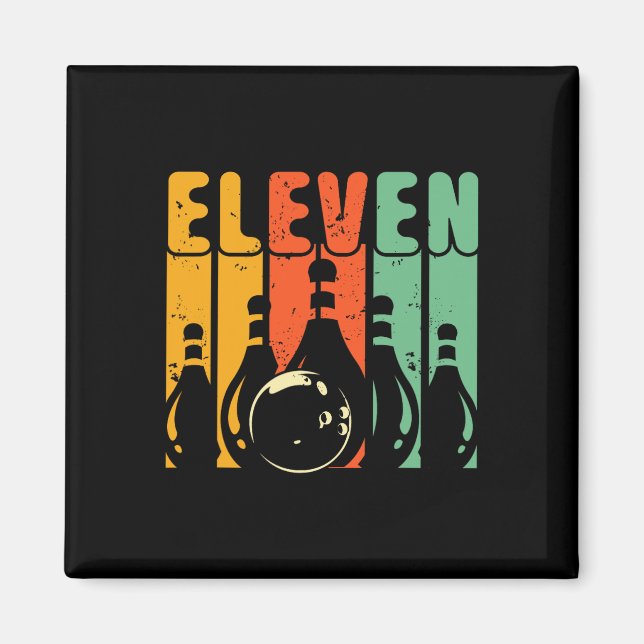 Retro 11-års födelsedags bowlingdesign som blir 11 magnet (Framsidan)