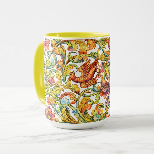 Retro 1696 Barock Rokoko Fåglar I Lövverk Fris Mugg (Framsida vänster)