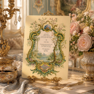 Retro 1738 Barock Rokoko Färg Cartouche Bröllop Inbjudningar