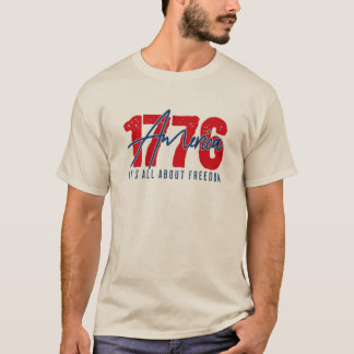 Retro 1776 Amerika Script Och Block Bokstavslogoty T Shirt